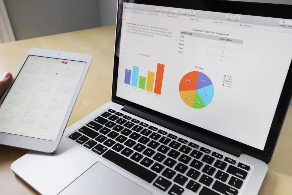 Performance-Report auf dem Laptop für die Landingpage einer Werbekampagne